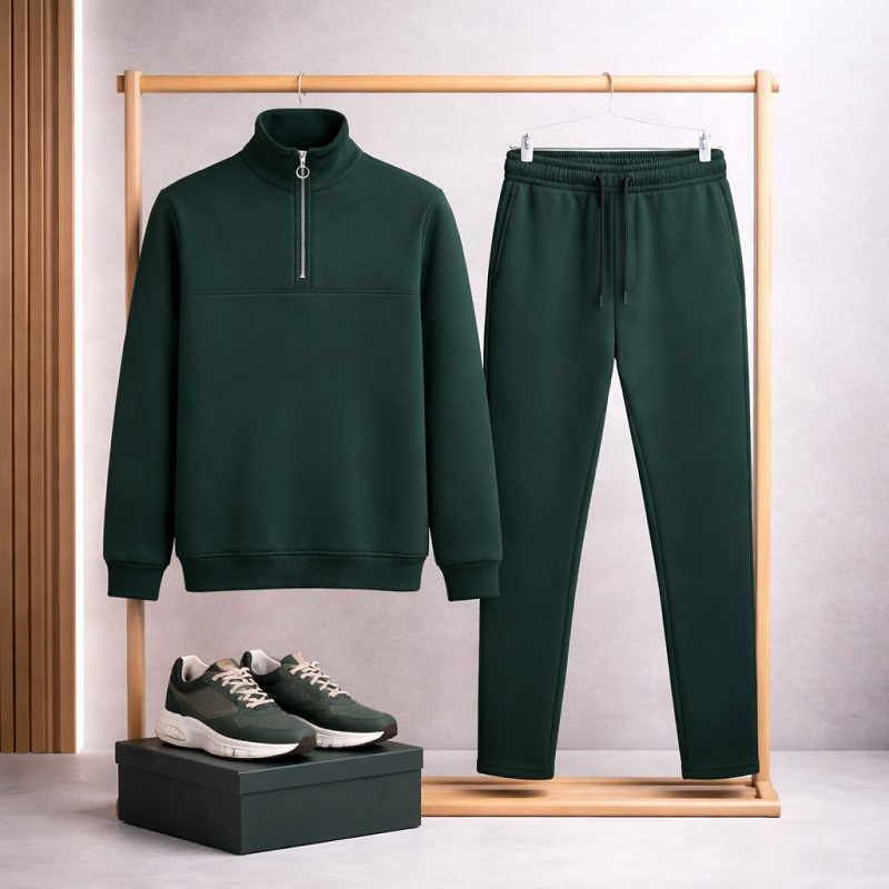 ست مردانه نیم زیپ و شلوار جاگر مدل Behshad-سبز